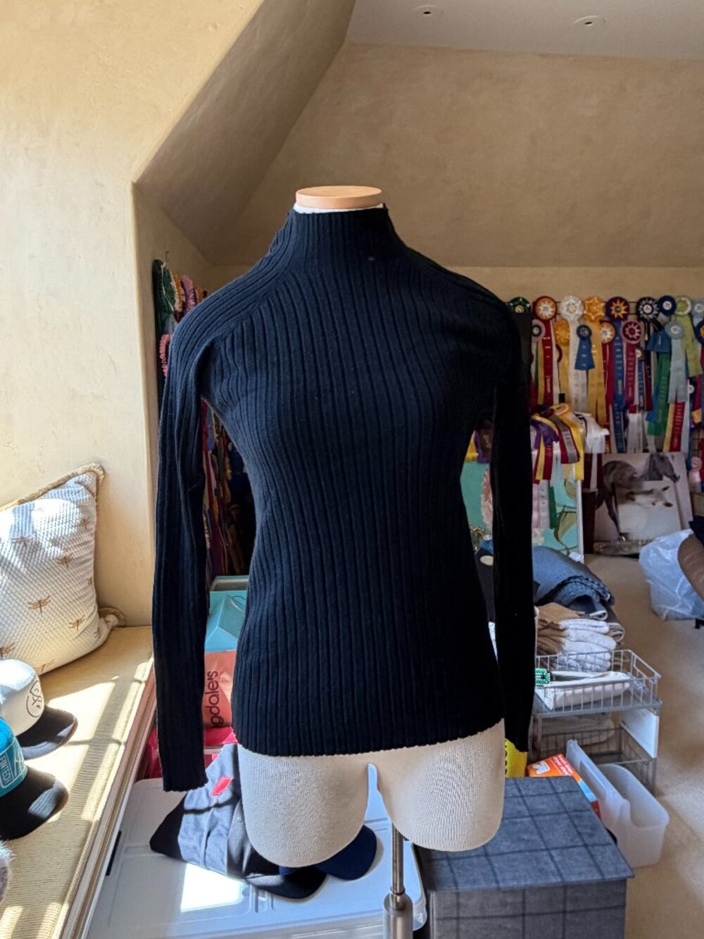 Charlie B Black Ribbed Mock Neck Sweater